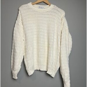 Tony Lambert Collections Sweater Men's Large Cream Knit 100% Cotton Made in USA